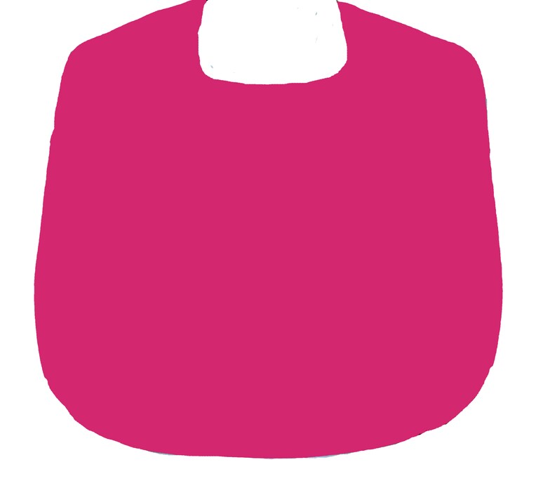 May include: A pink fabric bib with a rounded neckline.