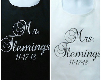 Bridal, Bride Groom Couple Matching Bibs, Wedding Date, Gag Gift, Wedding Cake Crumb Catcher, Custom Personalize, Sold Separately, AGFT 1385