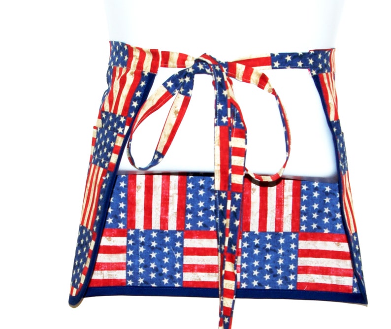 Ships TODAY AGFT 535 Waitress Dollar Dance Wedding Funny Money Red White Blue Apron Craft Patriotic Short Waist Apron Vendor Half