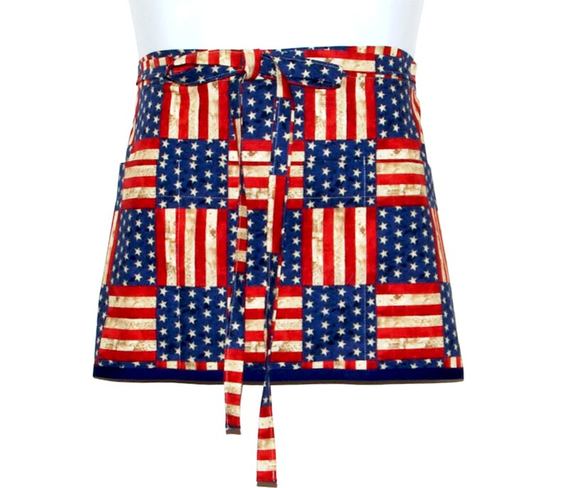Ships TODAY AGFT 535 Waitress Dollar Dance Wedding Funny Money Red White Blue Apron Craft Patriotic Short Waist Apron Vendor Half