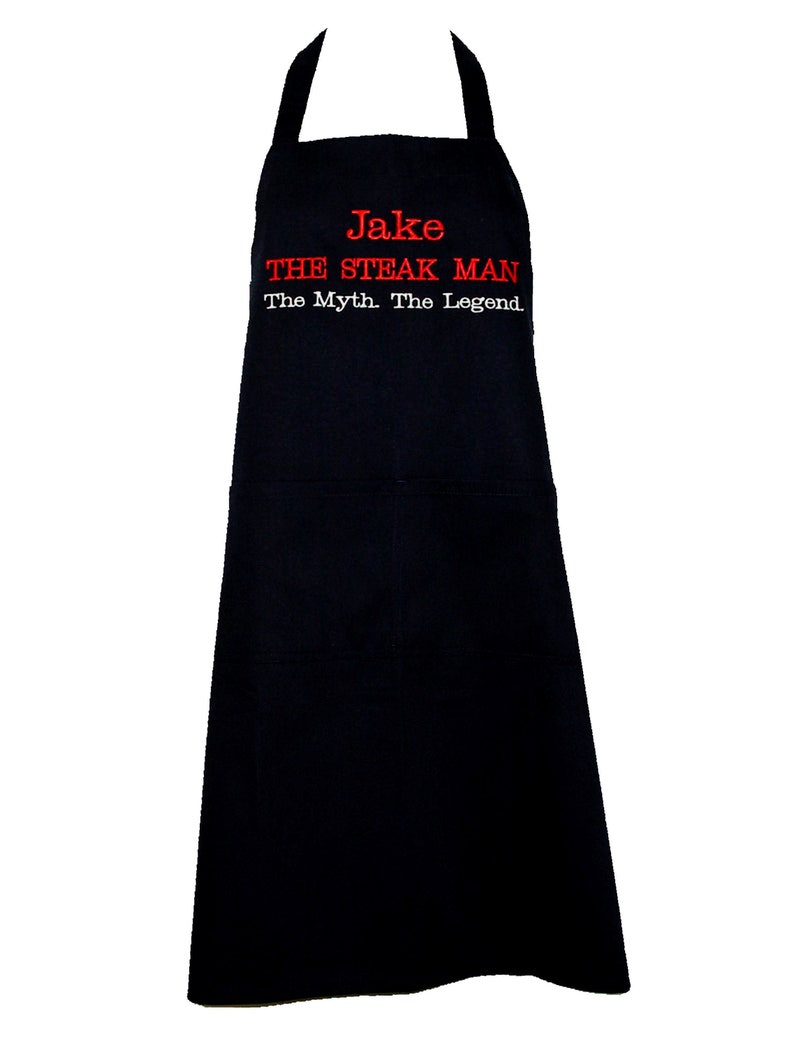 Steak Man Apron, Man, Myth, Legend, Custom Personalized Birthday Gift, For Boss, Dad, Husband, Papa, Lover, Partner, Ships TODAY, AGFT 233 Black 28-32" Long