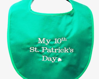 St. Patrick's Patty's Day Adult Bib, Green Shamrock, Personalized With Age, Birthday Gag Gift Exchange For Son, Husband, Wife, AGFT 484