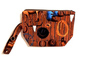 Western, Cowgirl, Horse Wristlet Bag, Small Cell Phone Bag, Cosmetic Bag, Bag With Horse Gear,  AGFT 538