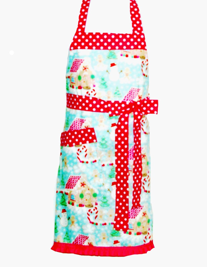 Girl Christmas Apron, Matching Aprons, Christmas, Gingerbread House Customize Birthday Gift, Personalize With Name, Daughter AGFT 1229 image 3