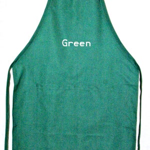May include: A green apron with a large pocket and the word "Green" embroidered on the front.