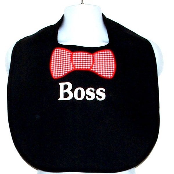 Boss Black Adult Bib With Bow Tie, Bowtie, Custom Funny Gag Gift, Birthday, Retirement, Birthday, Wedding, New Grandparent, Dad, AGFT 812