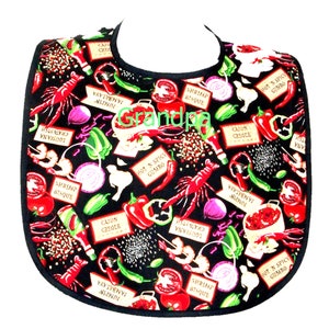 Adult Bib, Cajun Creole, Jambalaya, Shrimp Boil, Salsa, Lobster Feast, Peppers, Custom Birthday Gag Gift, Personalize With Name, AGFT 1431