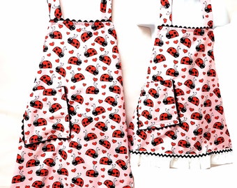 Sister Aprons, Ladybugs, Daughter, Little Girl, Granddaughter, Niece,  Sold Separately, Personalized With Name,  AGFT 1043