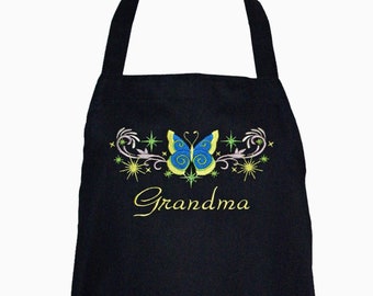 Grandma Apron, Butterfly, Custom Grandparent Gift, Personalize Any Name, Mammy, Nana, Auntie, Nene, Mami, Gram, Granny, Mommy,  AGFT 089