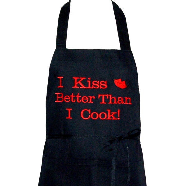 Funny Apron, Kiss Better Than Cook, Gag Gift Exchange, Bad Cook, Personalize With Name, Wedding Kitchen Shower, Groom, Cotton Gift, AGFT 414