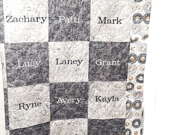 Family Tree Quilt, Custom Grandparent Gift, Personalized Throw With 17-42 Grandkids Names, Family Surname, Grandma, Mom, Teacher, AGFT 657