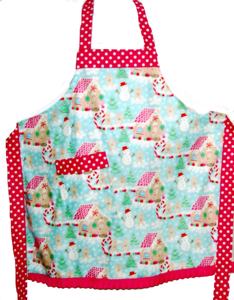 Girl Christmas Apron, Matching Aprons, Christmas, Gingerbread House Customize Birthday Gift, Personalize With Name, Daughter AGFT 1229 image 5