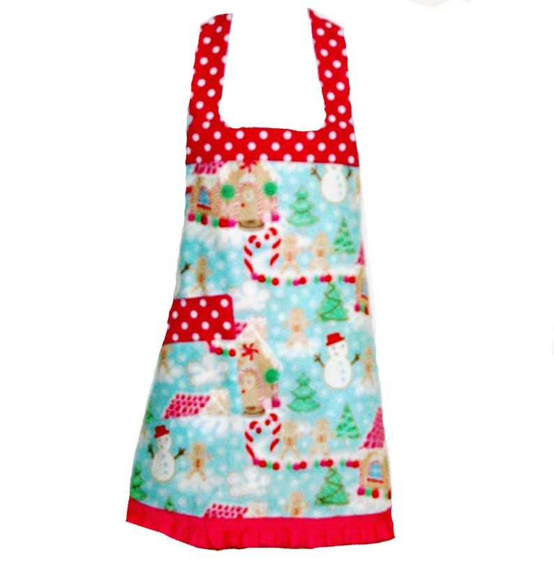 Girl Christmas Apron, Matching Aprons, Christmas, Gingerbread House Customize Birthday Gift, Personalize With Name, Daughter AGFT 1229 image 4