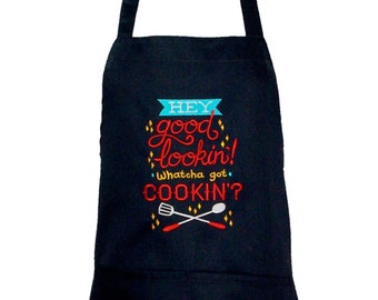 Funny Apron, Hey Good Looking, What Cooking, Custom Birthday Gift, Bride, Wife, Husband, Boss, Personalize With Name,  Ship TODAY AGFT 270