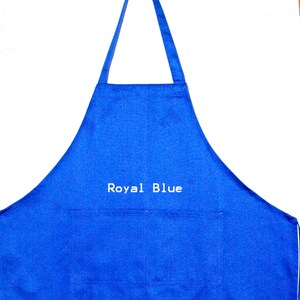 May include: A royal blue apron with a single pocket and the words "Royal Blue" embroidered on the front.