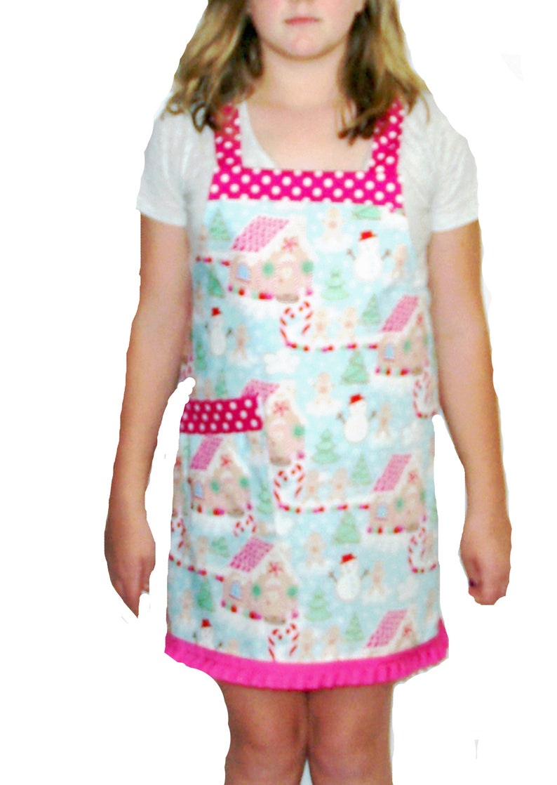 Girl Christmas Apron, Matching Aprons, Christmas, Gingerbread House Customize Birthday Gift, Personalize With Name, Daughter AGFT 1229 image 1