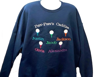 Paw Paws Caddies Sweatshirt, Custom Grandparent Golfing Gift, Personalize With Five Grandkids Name, Papa, Grams, Nana, Grampy, AGFT 1388