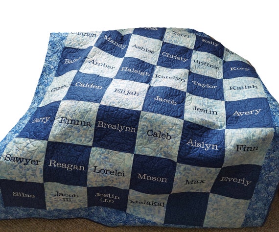 Family Tree Quilt, Custom 50 Cotton Anniversary Gift, For Grandparent, Wife, Parent, Personalize Throw With  Family Member Names, AGFT 1117