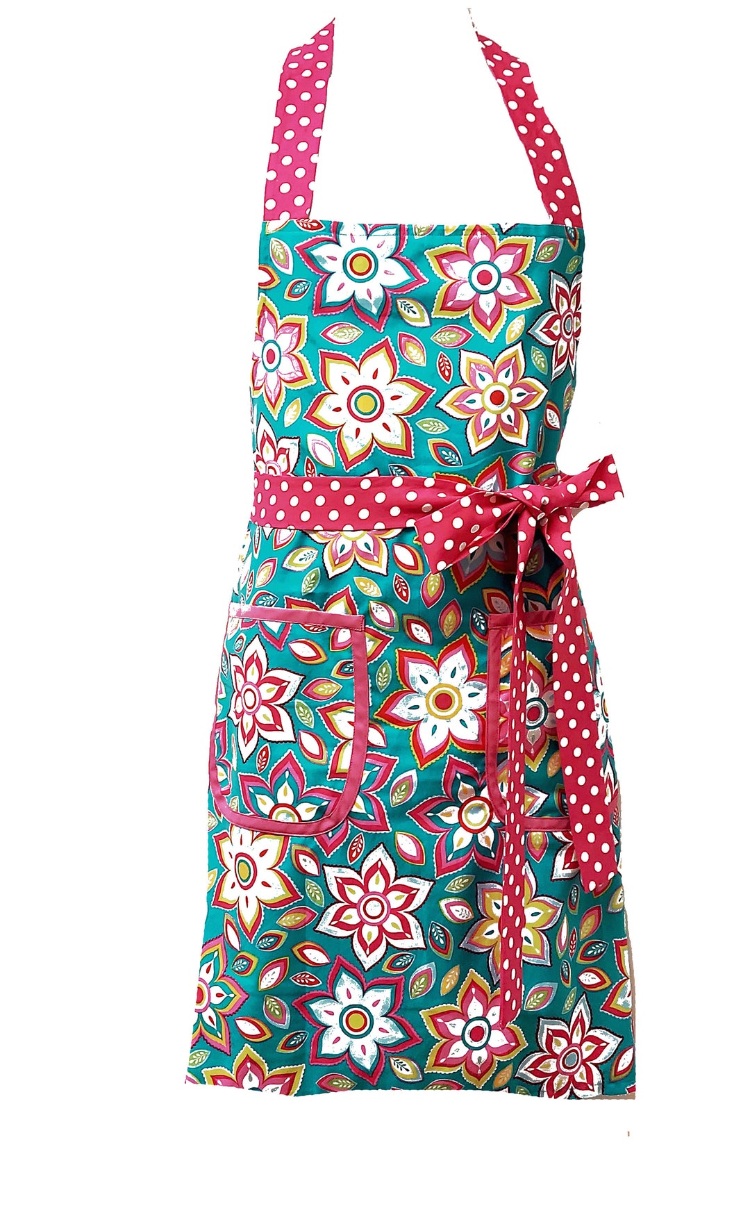 Teal Floral Apron Ladies Full Bib Custom Mom Mother Day - Etsy