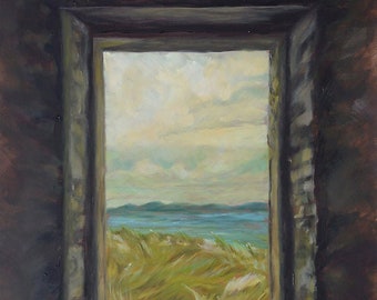 Looking Towards Tomorrow, Ruins, Cottage, Window to the Future, Seaside, Ireland, Irish, Irish Sea, Margaret Dukemn, Grasses, Countryside