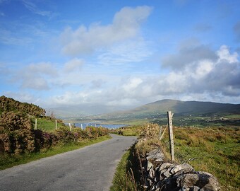 St Patricks Day, March, Countryside, Rock Walls, Ireland, Irish, Green, Blue, Fencing, Fence Post, Mountains, Margaret Dukeman, Fine Art