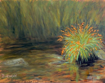 Reflections, Flowers, Orange, Water, Creek, Ireland, Irish Landscape, Grasses, Streams, Ancestors, Beara Peninsula, Margaret Dukeman, Green