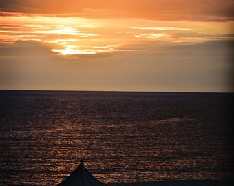 St Patricks Day, March, Beach Time at Bray Ireland, Striped Beach House, Summertime, Margaret Dukeman, Sunset on the Beach, Irish, orange