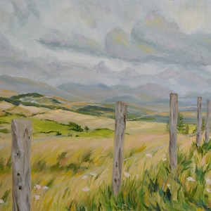 Counting the Fence Posts Home, Mountain Range, Ireland, Gray Day, Grasses, Irish Countryside, Wire, Farming, Windy Weather, Margaret Dukeman image 1