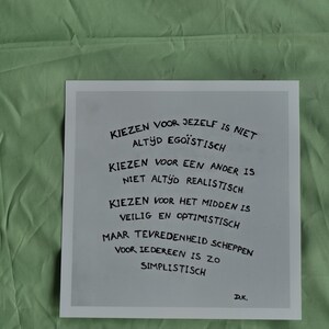Poesia originale manoscritta 'KIEZEN', stampata su carta fotografica di alta qualità.