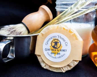 Goat Milk Honey Shave Bar • Shaving Soap Set with Brush & Bowl • Natural Grooming Gift
