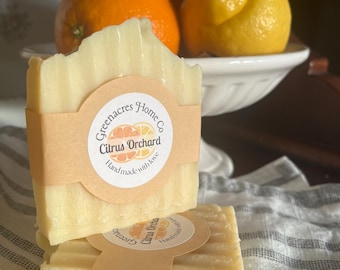 Citrus Orchard Soap| Cold Process Tallow Soap | Handmade Natural Soap | Organic Olive Oil Coconut Oil | Lemon Lemongrass Orange Scent | Gift