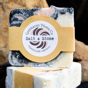 Salt & Stone | Cold Process Soap with Himalayan Salt and Activated Charcoal – Detoxifying Exfoliating Handmade Spa Bar for Face and Body