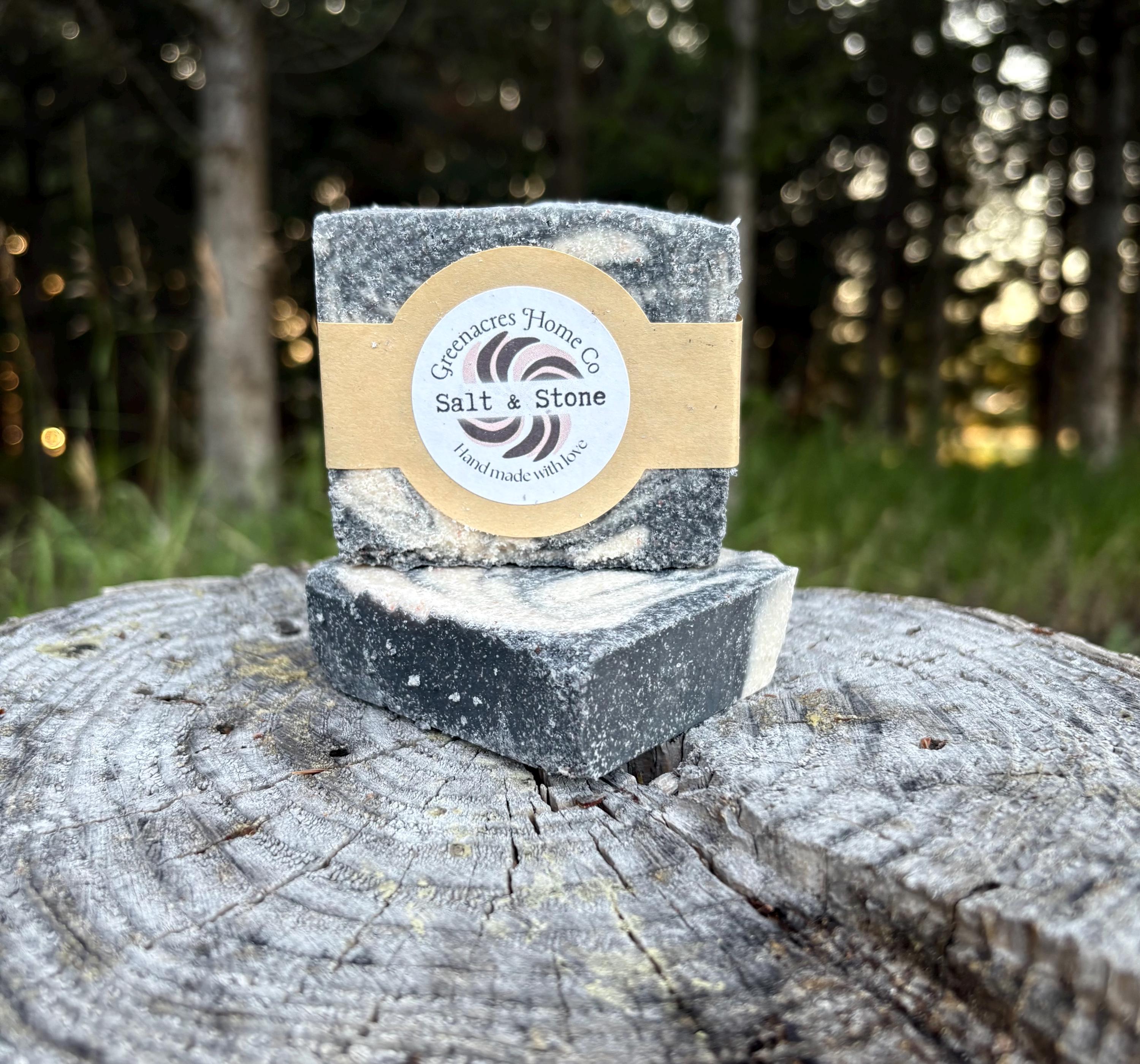 Salt & Stone | Cold Process Soap with Himalayan Salt and Activated Charcoal – Detoxifying Exfoliating Handmade Spa Bar for Face and Body