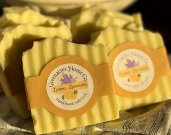 Lemon Lavender Soap | Cold Process Tallow Soap | Handmade Natural Soap | Organic Olive Oil & Coconut Oil | Citrus Floral Scent Gift for Her