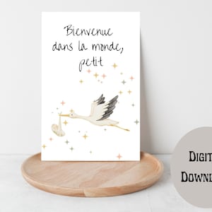 Frans welkom in de wereld kleintje nieuwe baby afdrukbare 4x6 lege kaart-gefeliciteerd nieuwe babykaart-geslachtsneutrale baby shower kaart