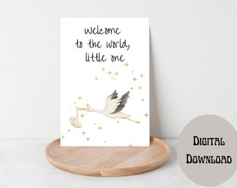 Welcome Baby Stork Card: Gender Neutral Printable (Digital Download)