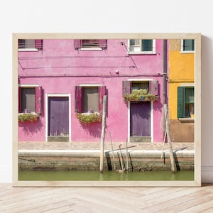 Italy Murano Canal Homes, Italian Travel Photography, Digital Download, Printable, Murano Art Print, Italian Summers, Italy Pink Home Print