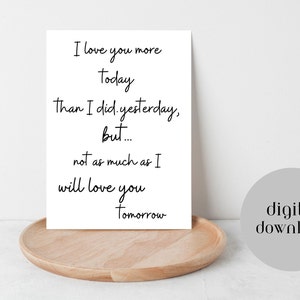 Ich liebe dich mehr heute 4 x 6 druckbare Karte-nur weil Karte-Karte für sie oder ihn-Jahrestag Karte-Valentinstag Karte-Liebe Geburtstagskarte
