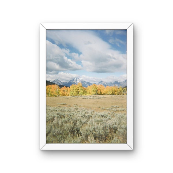 120mm Film, Teton Mountains, Autumn Travel, Digital Download Art Print, Wall Decor, Fall Leaves, Mountains, Travel Photographic Print