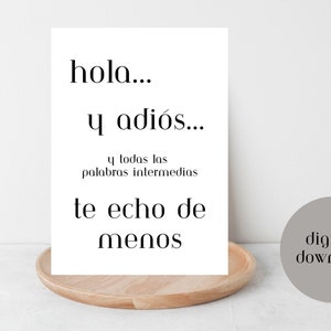 Hola y adiós en español, te extraño, tarjeta imprimible 4 x 6, solo porque sí, tarjeta de descarga digital, tarjeta de extraño, tarjeta de amistad, tarjeta de larga distancia