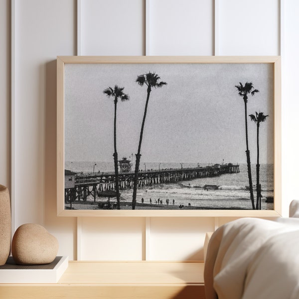 35mm Film Black White San Clemente Beach Pier Film Printable-California Coast Beach-Digital Download-Travel Wall Art Print-SoCal Seaside