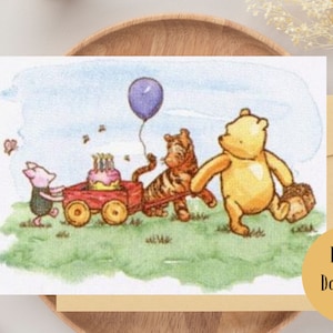 Winnie the Pooh Watercolor Birthday 5x7 Card-Winnie the Pooh Watercolor Card-Digital Download Birthday Card-Blank Printable Birthday Card
