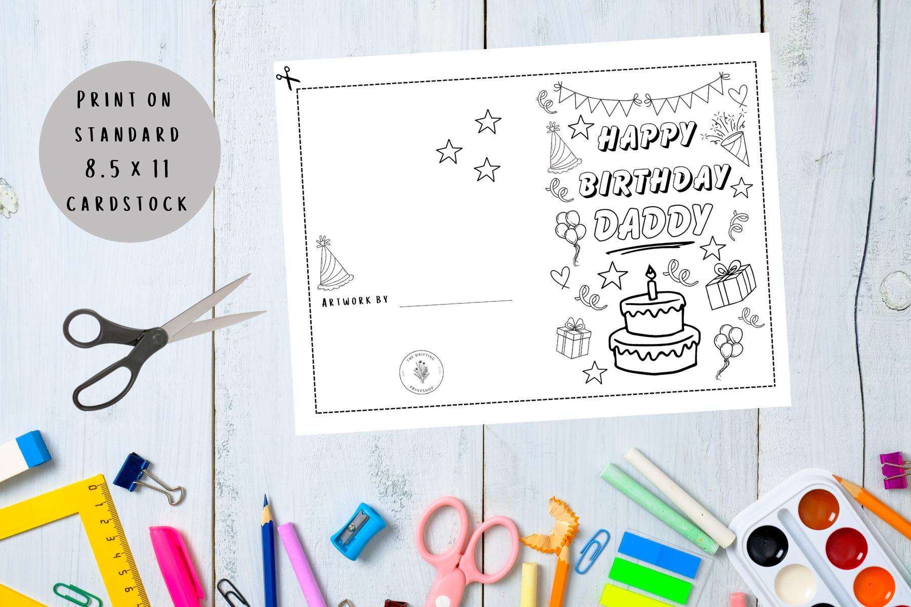 Happy Birthday Dad Coloring Card: Kid's Printable Card (digital ...