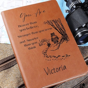 Winnie the Pooh Gift-Personalized Leather Journal for Her-Winnie the Pooh Quote-A.A. Milne- Positivity Journal-Best Friend Gift-Sister Gift