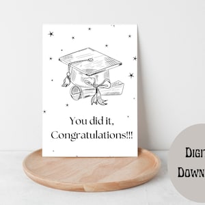 Parabéns, você conseguiu! Cartão de formatura para impressão em branco - Cartão de comemoração - Cartão de inspiração digital para impressão - Cartão de incentivo para formatura