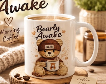 Bearly Awake-koffiemok, ochtendbeker teddybeer, gezellig cadeau dierenliefhebber