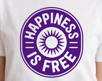 Happiness Is Free Retro Sun Graphic T Shirt, Minimalist Positivity Tee