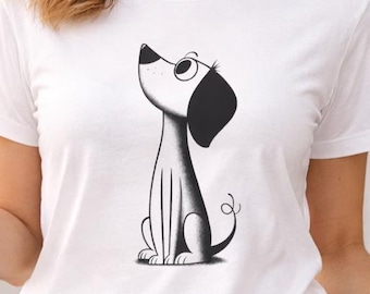 Minimalist Dog Shirt, Cartoon Puppy Line Art Tee, Pet Lover Graphic Shirt