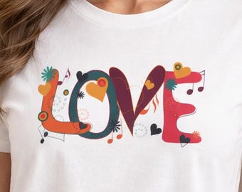 Retro Love Graphic Tee, Colorful Boho Valentine Shirt Women