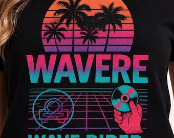 Wavere Wave Rider Shirt, Retro Sunset Palm Tree Graphic Tee